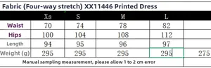 Size chart table for elegant floral high waist skirt with waist and hip measurements