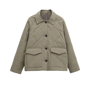 Women's Casual Quilted Jacket Lightweight Cotton Padded Coat With Large Pockets Lapel Collar Single Breasted Warm Streetwear Outerwear