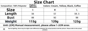 Tableau des tailles détaillé pour haut dos nu en polyester avec dimensions S, M, L