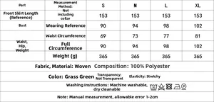 Size chart for grass green halter maxi dress with chest and waist measurements