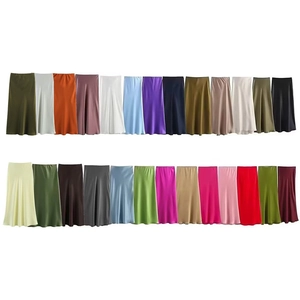 Women Elegant High Waist Satin Midi Skirt French Style Solid Color A-Line Long Skirt For Daily Party Wear