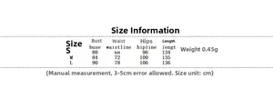 Size chart for sleeveless denim maxi dress with bust waist and length measurements