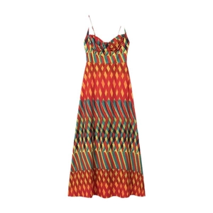 Bohemian style camisole dress with colorful geometric patterns and thin shoulder straps