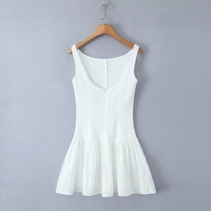 Detailed view of the textured floral lace fabric and invisible back zipper on a white dress