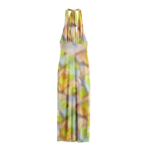 Schickes Neckholder-Maxikleid mit abstraktem Aquarell-Blumendruck und offenem Rücken