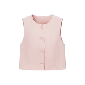 Women's summer pink short vest and wide leg pants set with elegant slit design