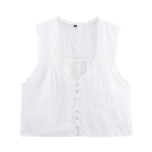 Close-up of intricate white embroidery and hollow lace stitching on the collar