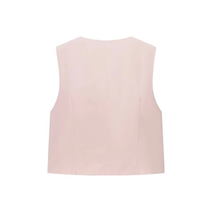 Women's chic pale pink sleeveless crop vest with center seam and split back design