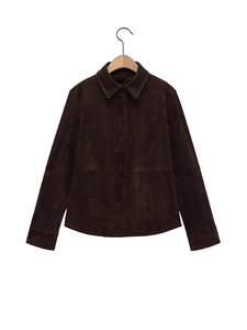 Women Casual Faux Suede Jacket Lapel Long Sleeve Hidden Zipper Asymmetric Hem Loose Streetwear Coat Brown Outwear