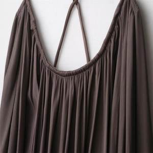 Deep coffee pleated camisole dress with slim fit and fine micro-lustre fabric texture
