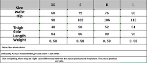 Size chart for vintage loose fit denim jeans including waist, hip and thigh measurements