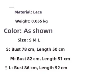 Size chart for lace halter top with bust and length measurements in centimeters