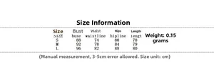 Size chart for summer embroidered slim fit mini dress with bust and waist measurements