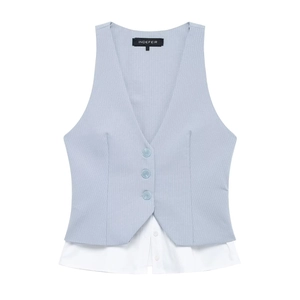 Dames Casual V-Hals Gestreepte Faux Tweedelig Vest Mouwloze Top Slim Fit Vest Passende Top Office Lady Street Mode