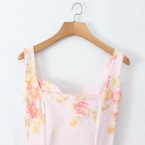 Slim fit floral print slip dress for women with sweet heart neckline and rose pattern