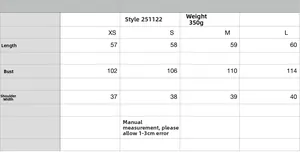 Detailed size chart for bow-tie fleece sleeveless vest with XS-L measurement data