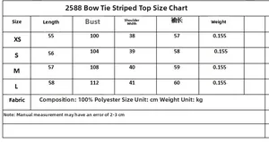 Size chart for women striped bow shirt showing measurements for XS to L sizes