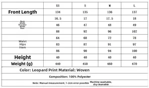 Detailed size chart for Y2K leopard print velvet maxi dress with waist and hip measurements