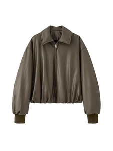 Women Fashion PU Leather Cotton Padded Jacket Winter Warm Loose Oversized Bomber Short Coat With Lapel Zipper For Lady