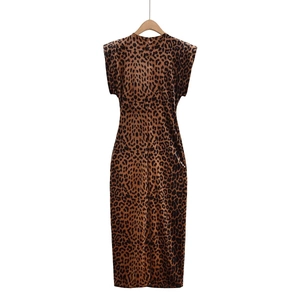 Detail of velvet leopard print dress showing soft texture and metallic waist buckle