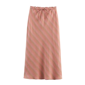 Gonna lunga estiva a vita alta con righe diagonali in rosa e verde stile casual