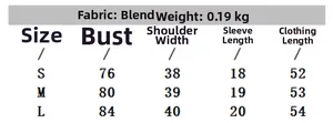 Detailed size guide table for women's knitted top showing bust and length measurements