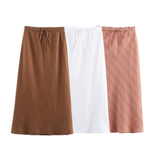 Gonne lunghe da donna con coulisse nei colori marrone, bianco e motivi a righe
