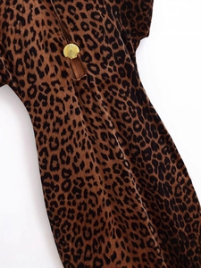 Y2K velvet leopard print dress with cutout shell metal buckle and front zipper
