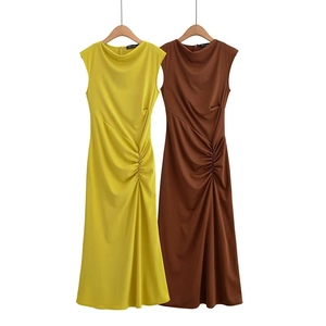 Women Sexy Sleeveless Cowl Neck Ruched Midi Dress Elegant Solid Color Slim Fit Summer Bodycon Club Party Dresses For Women