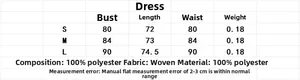 Size chart for summer floral mini dress with chest, length, and waist measurements