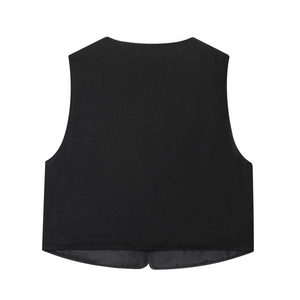 Back view of classic black sleeveless vest suit for women with elegant tailored finish
