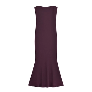 Robe Longue Élégante en Forme de Tube Rouge Vin Épaule Dénudée Coupe Slim Sirène Robe de Soirée pour Femmes