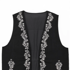 Women's black sleeveless vest with white floral embroidery and casual V-neck design