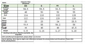 Detailed size chart for the women's poplin shirt showing measurements in CM for XS to L