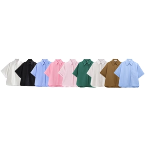 Women's casual short sleeve poplin shirts collection in solid colors and stripes