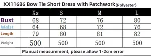 Size guide for the bow-decorated mini dress showing measurements in centimeters