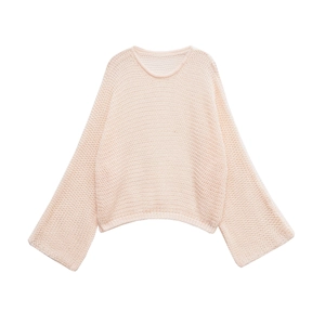 Women's Loose Hollow Out Mesh Knit Sweater Round Neck Long Sleeve Button Cardigan Casual Crochet Knitwear Solid Color Top