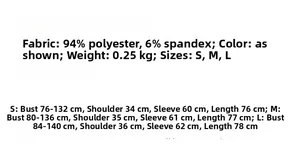 Detailed size chart for bodycon mini dress with polyester and spandex fabric info