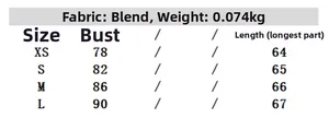 Detailed size guide and fabric chart for the sexy slim-fit camisole top in sizes XS to L