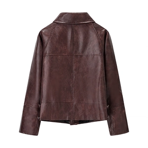 Dunkelbraune Vintage-Lederjacke mit überschnittenen Schultern und Kreuzstich-Detail hinten
