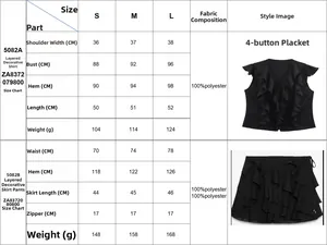 Guide des tailles pour ensemble chemise à volants et jupe à plusieurs niveaux détails