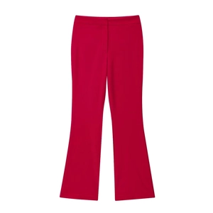Women's high waist flared trousers in deep red, minimalist retro wide leg pants