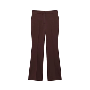 Women's high waist flared pants in deep burgundy with slim fit and center pleat design