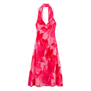 Robe courte dos nu avec imprimé floral rose et décolleté en V profond pour l'été