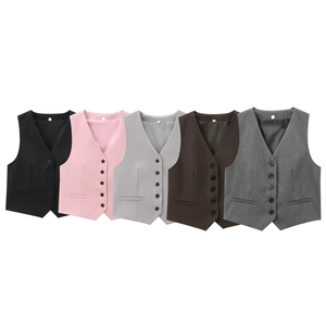 Gilet Femme Col en V Et Pantalon Large Taille Haute Couleur Unie Sans Manches Élégant Tenue Pour Bureau Quotidien