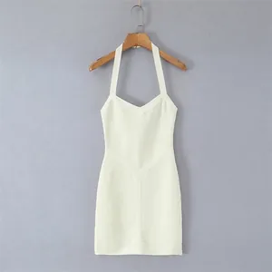 Robe Bandage Dos Nu Femme Sexy Col en V Coupe Ajustée Robe Courte Sans Manches Printemps 2025 Style Français
