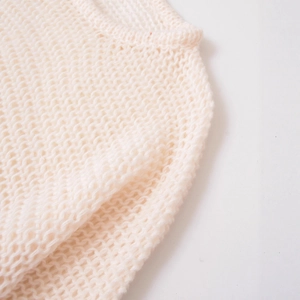 Minimalist off-white knit sweater with breathable openwork texture and ribbed neckline