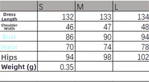 Detailed size chart for the French style sleeveless slim fit elegant dress in S, M, L