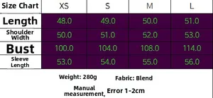 Detailed size chart for women's short lapel jacket showing XS to L dimensions in centimeters