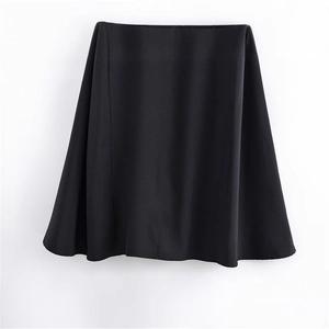 Elegant sleeveless black A-line mini dress with slim fit and smooth draped fabric